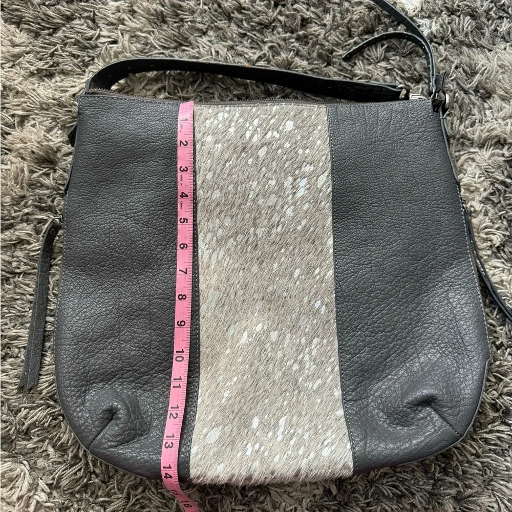 Bella by Sharif Gray Leather Hobo Bag with Cowhide Detail - Picture 11 of 14